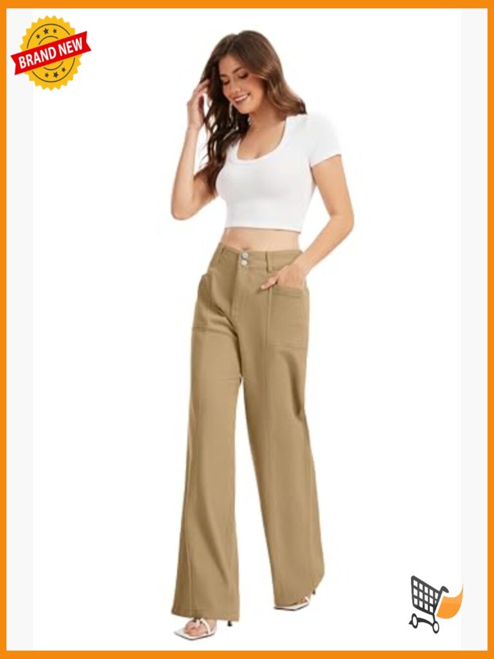 High Waist Wide Leg Stretchy Baggy Denim Jeans Pull On Tummy Control - Picture 2 of 6